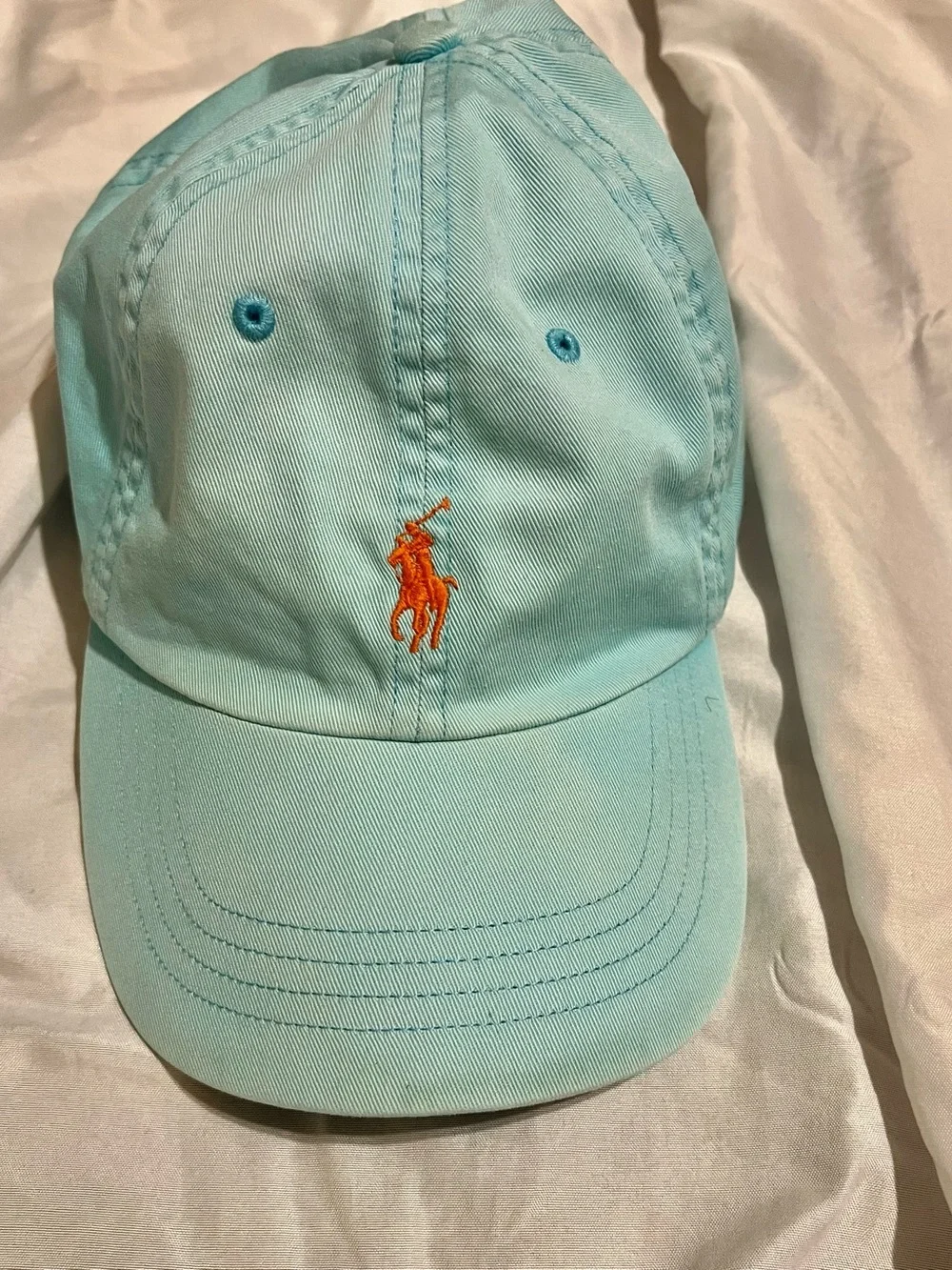 VTG Ralph Lauren Aqua Baseball Cap with Orange Polo Limited Edition
